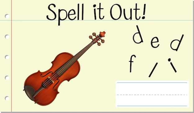 Vector gratuito deletrear palabra inglesa violín