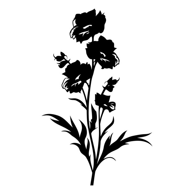 Una delicada silueta en blanco y negro de una flor en flor
