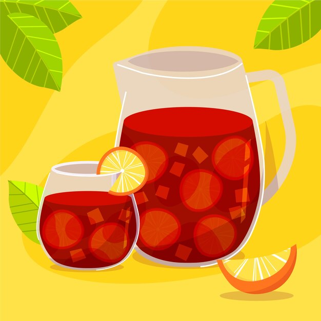 Deliciosa bebida refrescante de sangría ilustrada.