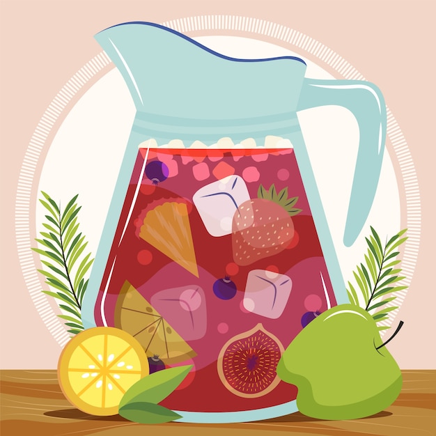 Vector gratuito deliciosa bebida refrescante de sangría ilustrada.