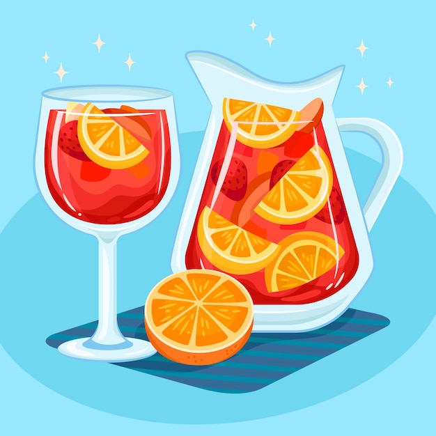 Vector gratuito deliciosa bebida refrescante de sangría ilustrada.