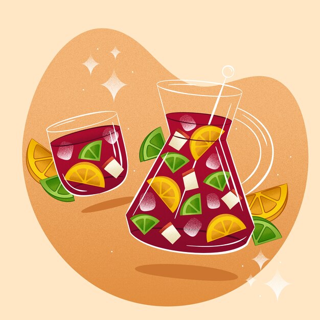 Deliciosa bebida refrescante de sangría ilustrada.