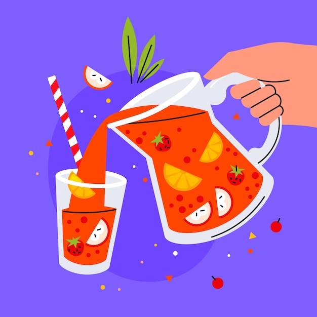 Deliciosa bebida refrescante de sangría ilustrada.