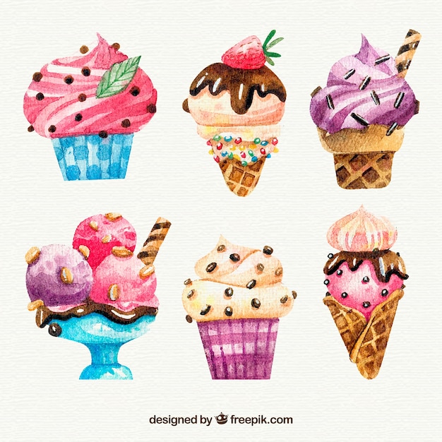 Deliciosa colección de helados de acuarela