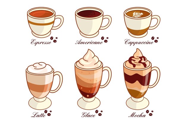 Deliciosa colección de tipos de café.