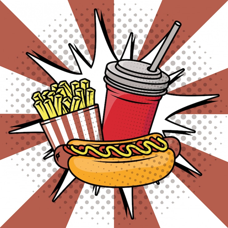 Vector gratuito deliciosa comida rápida al estilo del pop art