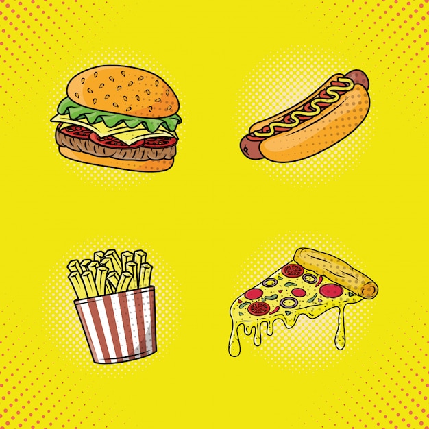Deliciosa comida rápida estilo pop art