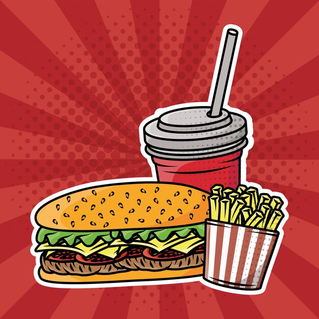 Deliciosa comida rápida estilo pop art