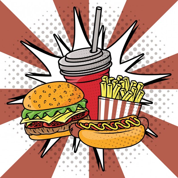 Deliciosa comida rápida estilo pop art