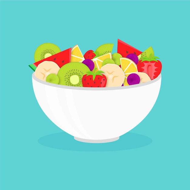 Deliciosa ensalada de frutas en un tazón blanco