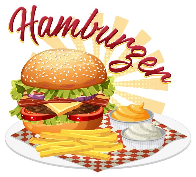 Deliciosa hamburguesa con icono de texto