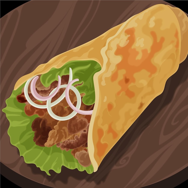 Vector gratuito deliciosa ilustración de shawarma con detalles.