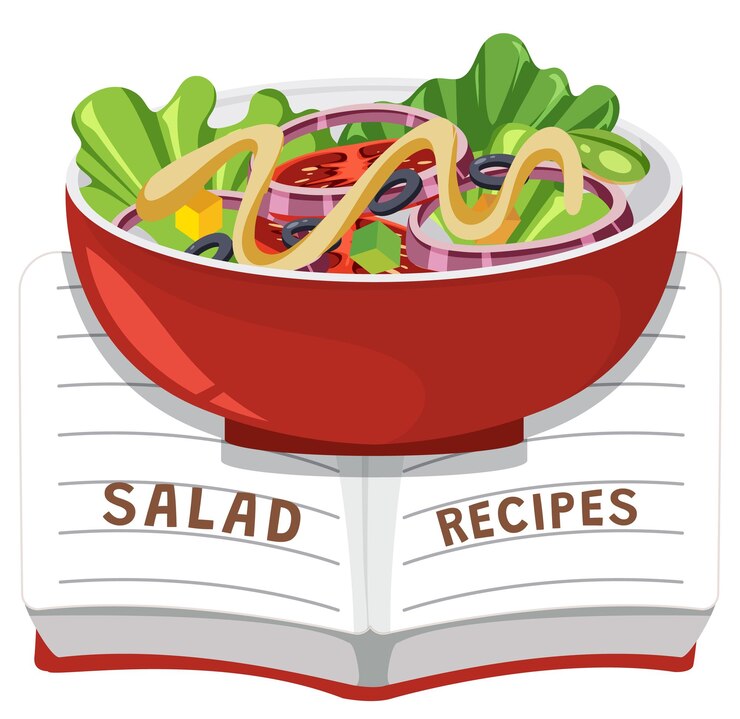 Vector gratuito deliciosas recetas de ensaladas ilustradas