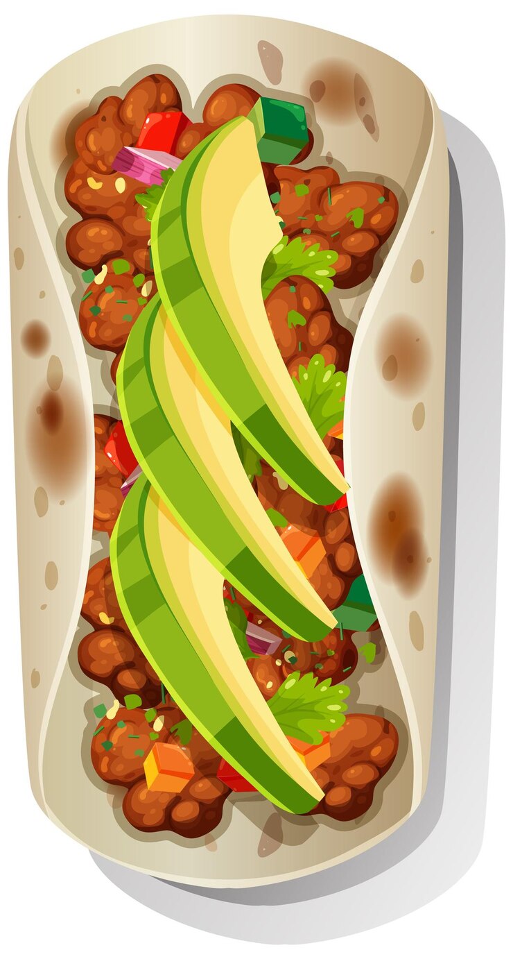 Vector gratuito delicioso burrito mexicano con aguacate