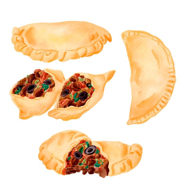 Delicioso conjunto ilustrado de empanada