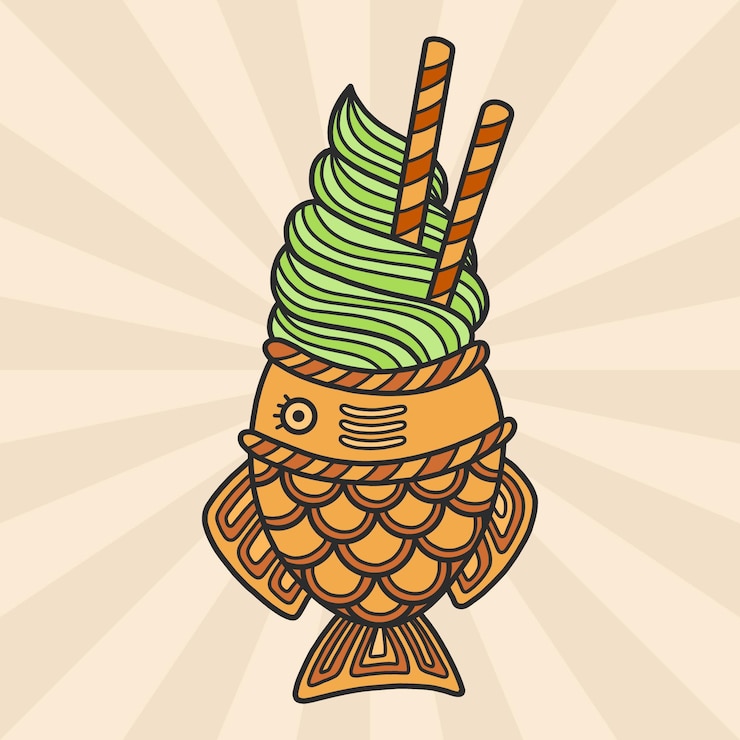 Vector gratuito delicioso postre taiyaki en forma de pez con pistacho