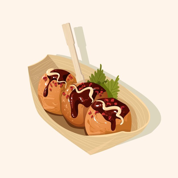 Delicioso takoyaki en un recipiente de cartón
