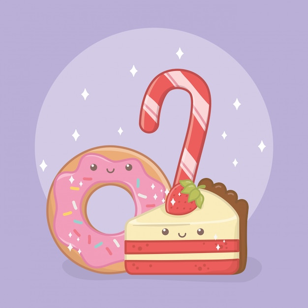 Deliciosos y dulces donuts y productos de personajes kawaii.