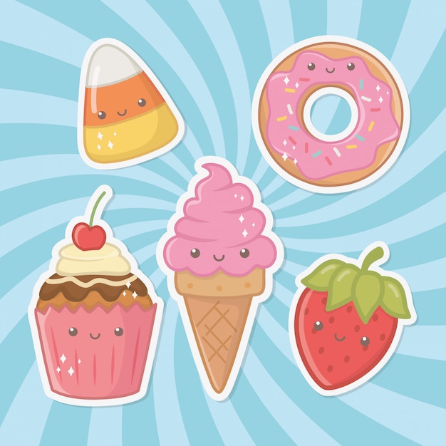 Deliciosos y dulces productos personajes kawaii.