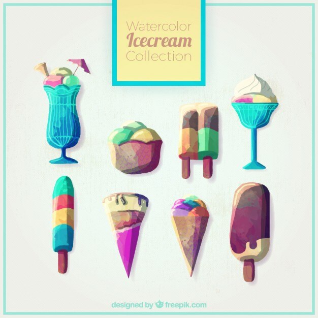 Vector gratuito deliciosos helados artísticos en efecto acuarela