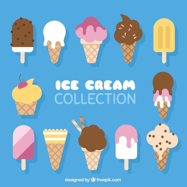 Deliciosos helados en diseño plano 