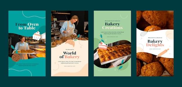 Vector gratuito deliciosos productos de panadería historias de instagram