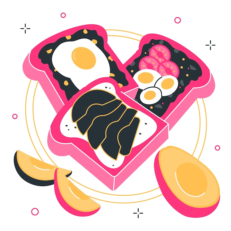 Vector gratuito delicious breakfast toast with avocado concept illustration