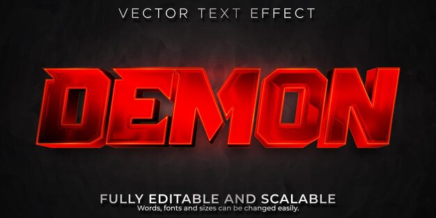 Demonio de efecto de texto editable, horror 3d y estilo de fuente brillante