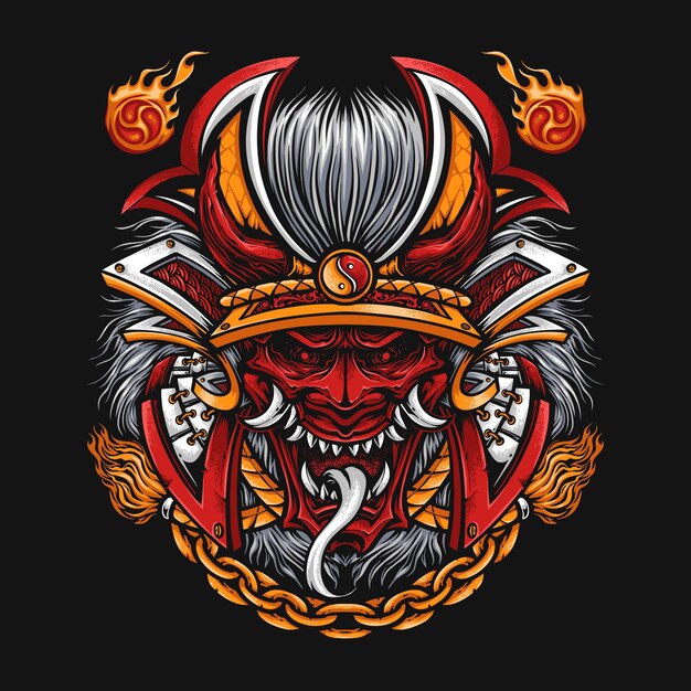 el demonio rojo oni con la ilustración de la armadura samurai