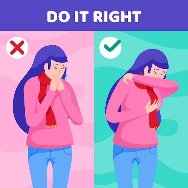 Vector gratuito demostración de persona con tos correcta