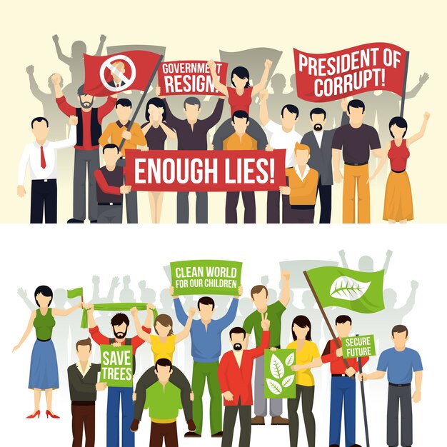 Demostraciones políticas y ecológicas. Fondos horizontales.