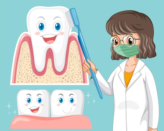 Vector gratuito dentista cepillarse los dientes sobre fondo azul claro