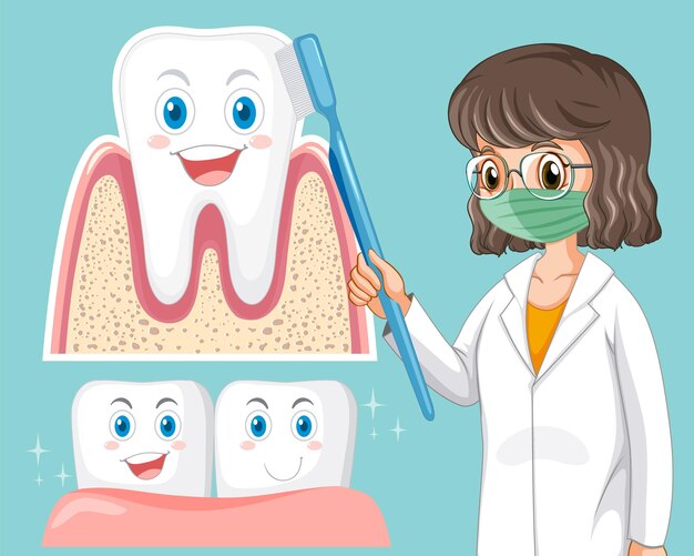 Dentista cepillarse los dientes sobre fondo azul claro