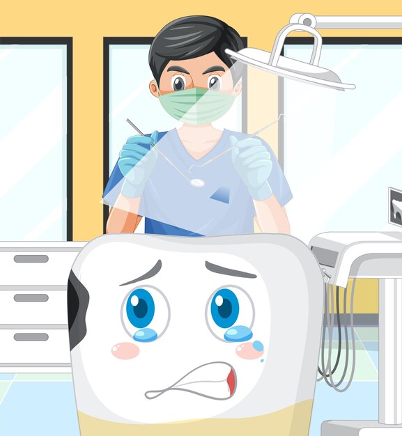 Dentista sosteniendo instrumentos y examinando la caries dental en la clínica