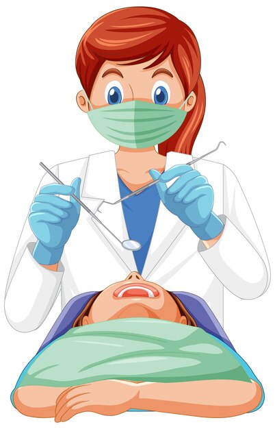 Dentista sosteniendo instrumentos examinando los dientes del paciente