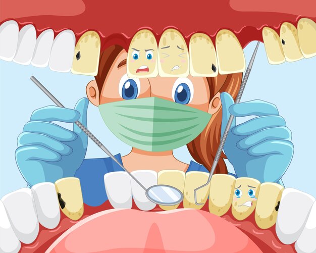 Dentista sosteniendo instrumentos examinando los dientes del paciente