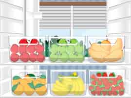 Vector gratuito dentro del refrigerador con alimentos