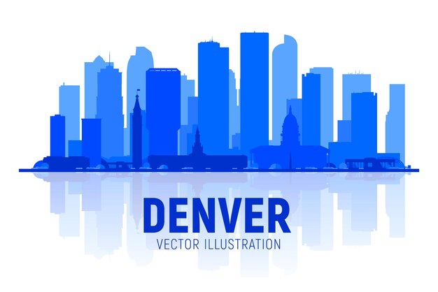 Denver, Colorado, horizonte, silueta, en, fondo blanco, vector, ilustración, viaje de negocios, y, turismo, concepto, con, moderno, edificios