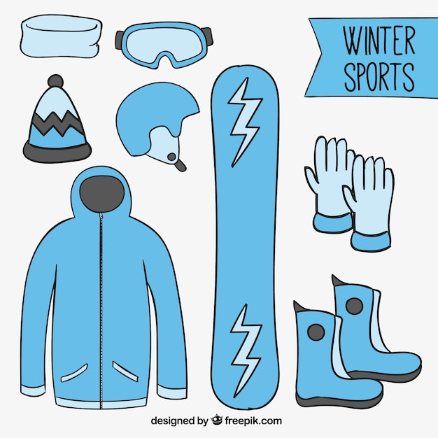 Deportes de invierno esbozados en tonos azules