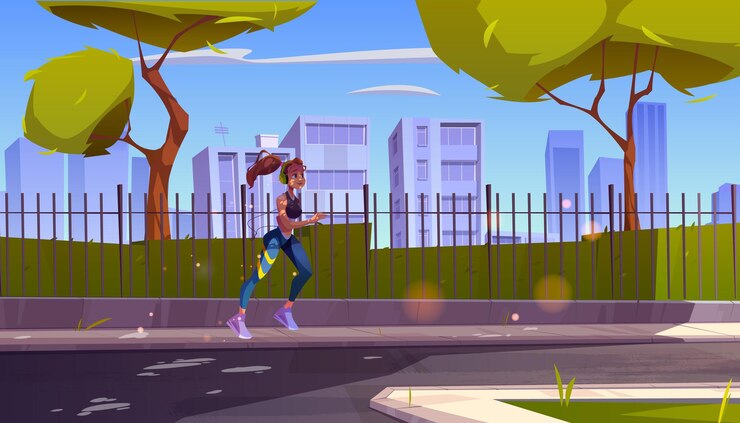 Vector gratuito deportista corriendo en el parque de la ciudad de verano, deporte