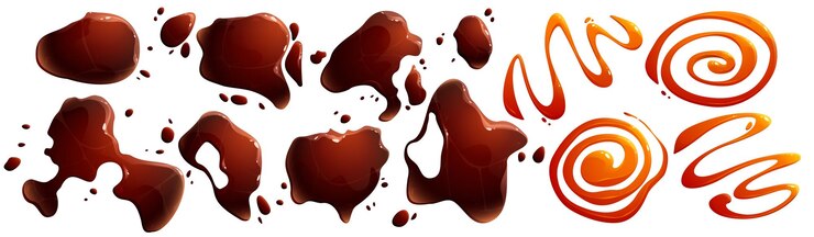 Vector gratuito derrame salsas picantes de soya o teriyaki en charcos y goteos