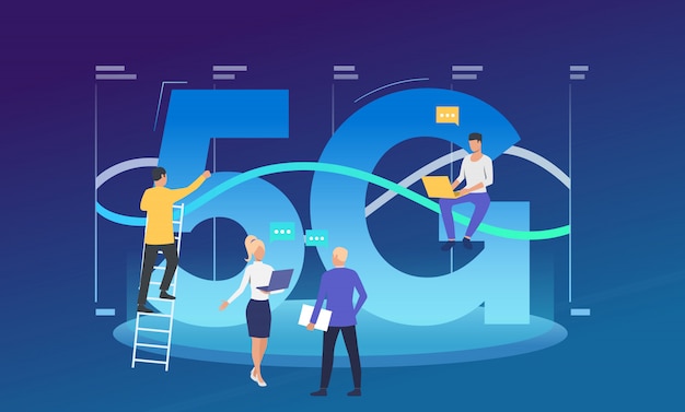 Vector gratuito desarrolladores que trabajan en redes 5g