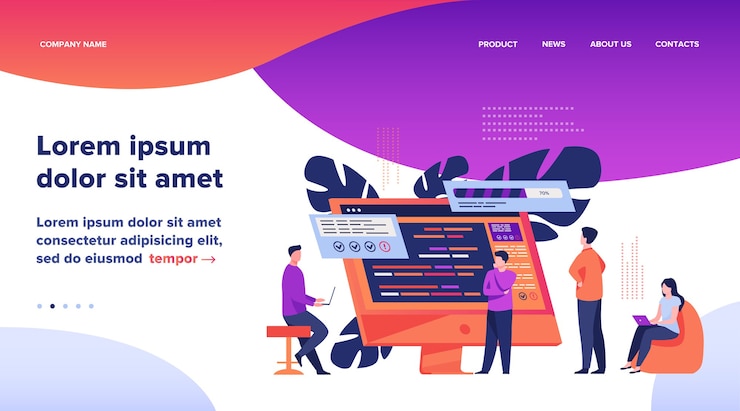 Vector gratuito desarrolladores de software que codifican en computadora con script. codificación, ingeniería, diseño de interfaz ilustración vectorial plana. diseño de sitio web de concepto de programación o página web de destino