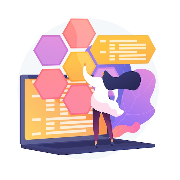Desarrollo y codificación web. TI, optimización de sitios web, pruebas de software informático. Programador y desarrollador trabajando personaje plano femenino.