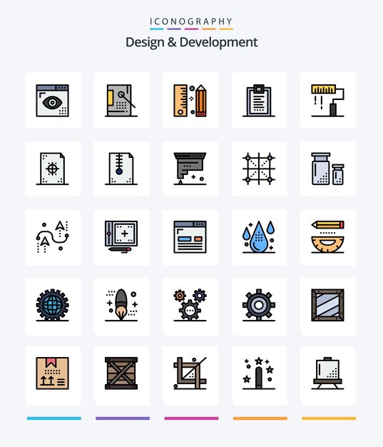 Desarrollo de diseño creativo Paquete de iconos llenos de 25 líneas como desarrollo de programación de desarrollo de codificación de entrega