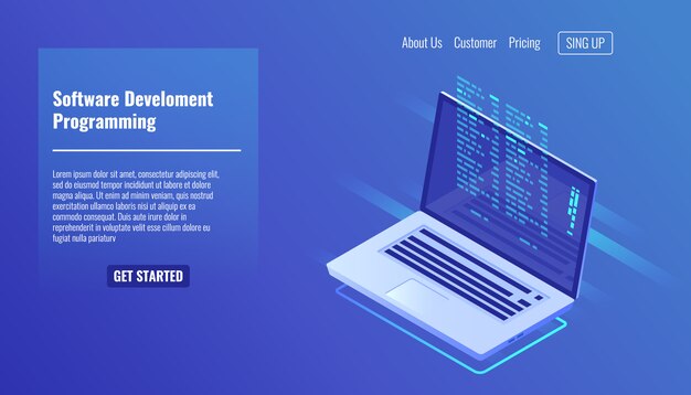 Desarrollo de software y programación, código de programa en la pantalla del portátil