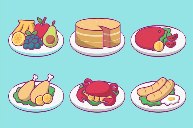 Desayuno brunch inicio saludable día opciones alimentos colección de iconos realistas con café y huevos fritos ilustración vectorial