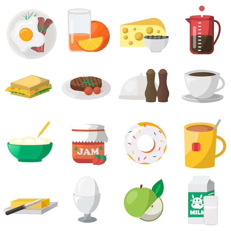Vector gratuito desayuno coloridos iconos