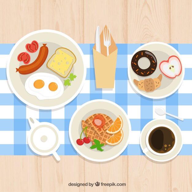 Desayuno continental con mantel