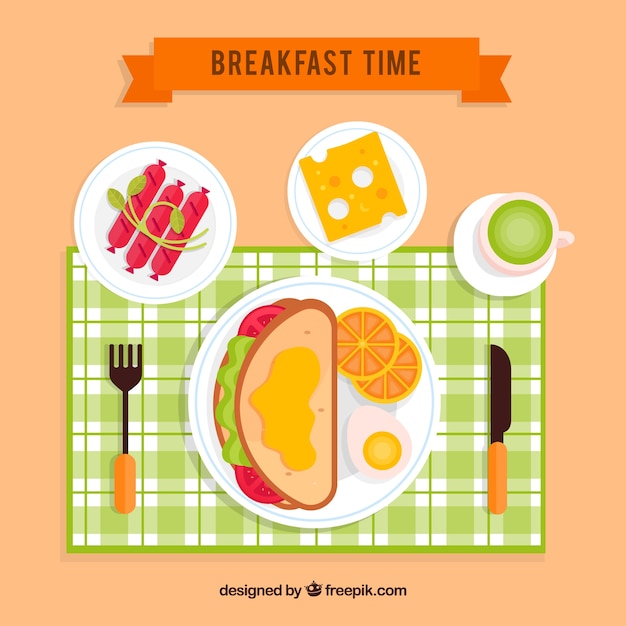 Desayuno delicioso con diseño plano